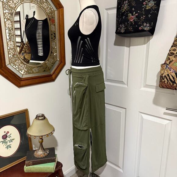 NWT Love Highlight Army Green Drawstring Cargo Maxi Skirt w Working Zippers S - Picture 3 of 7